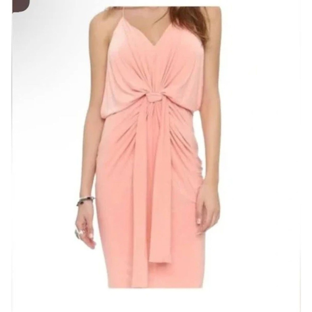 NWT MISA Los Angeles Blush Peach Midi Dress S Twist Front Wedding Guest Cocktail